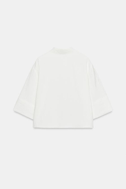 ZARA УКОРОЧЕННАЯ РУБАШКА С ШИРОКИМИ РУКАВАМИ, БЕЛЫЙ