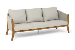 "Сидней" диван 3-местный плетеный из роупа, основание тик, каркас алюминий бежевый, роуп бежевый, ткань бежевая