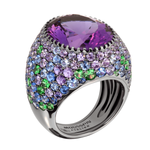 Кольцо с Аметистом, Цветными Сапфирами и Цаворитами, R0040-2/57