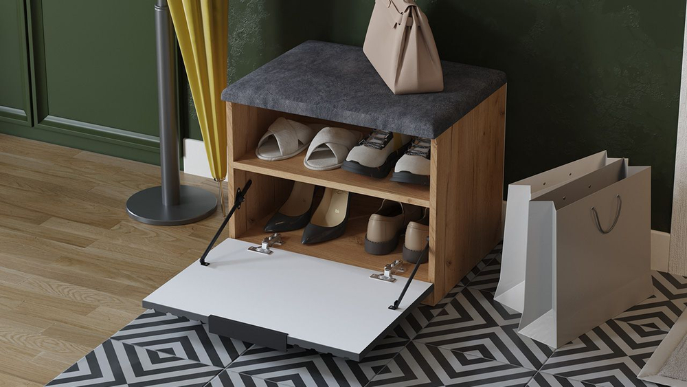 Прихожая с зеркалом комплект мебели Дуб Крафт золотой/Графит матовый 206х43х226 см