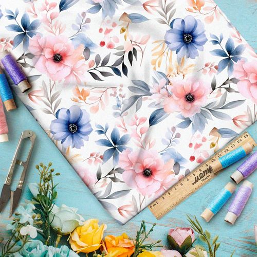 Ткань премиум сатин акварельный цветник