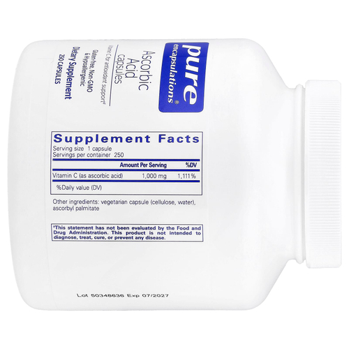 Pure Encapsulations, Ascorbic Acid, 250 Capsules (1,000 mg per Capsule)