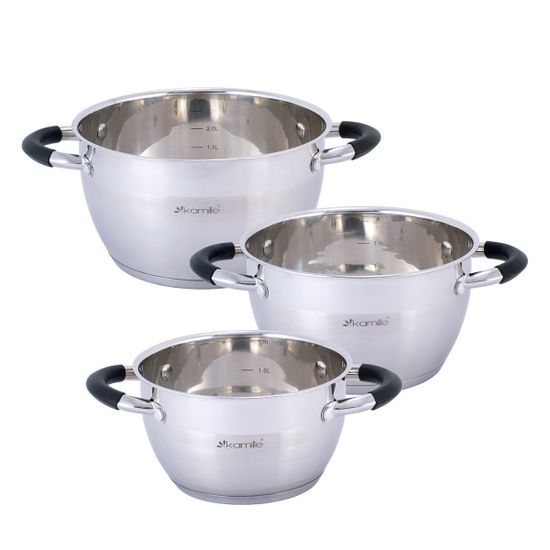 Набор кастрюль 6 предметов из нержавеющей стали Kamille KM 5754 (1,8 л; 2,5 л; 3,5 л) с силиконовыми вставками на ручках