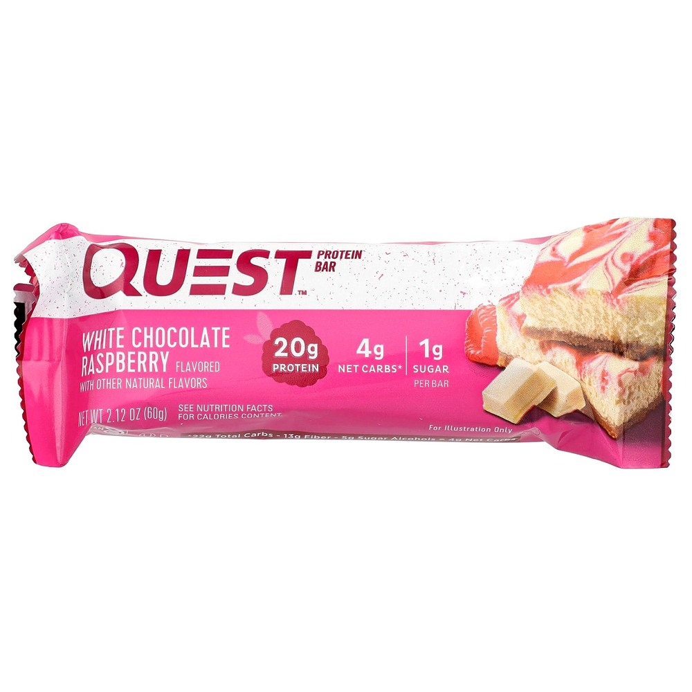 Quest Nutrition, Белковый батончик Quest, белый шоколад с малиной, 12 батончиков, 2,12 унц. (60 г) каждый