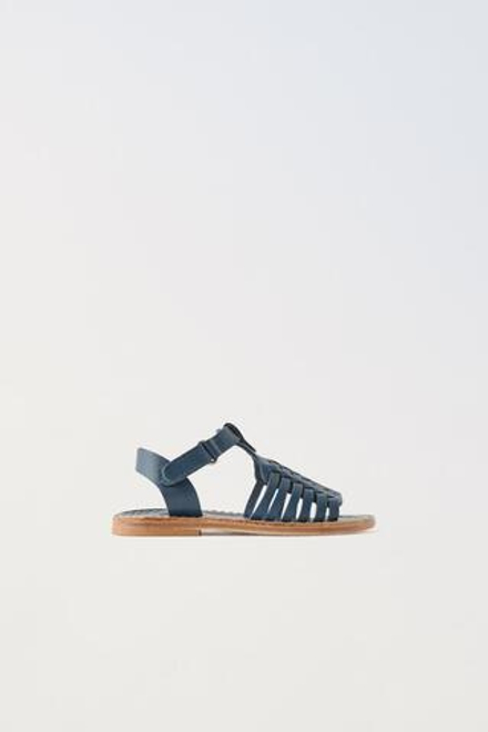 ZARA ПЛЕТЕНЫЕ КОЖАНЫЕ САНДАЛИИ, СИНИЙ