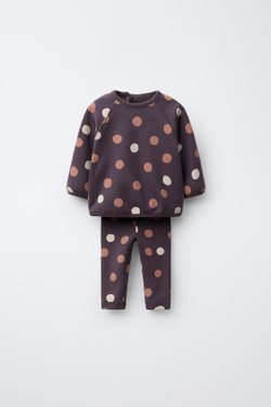 ZARA КОМПЛЕКТ: ТОЛСТОВКА И ЛЕГИНСЫ В ГОРОШЕК, БАКЛАЖАННЫЙ