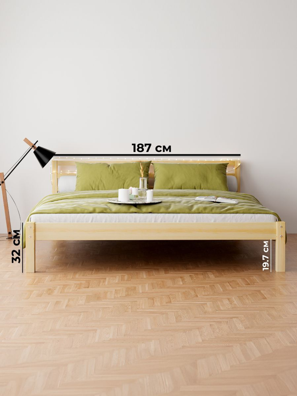 Кровать двуспальная 180x200 Тарва из сосны, c основанием