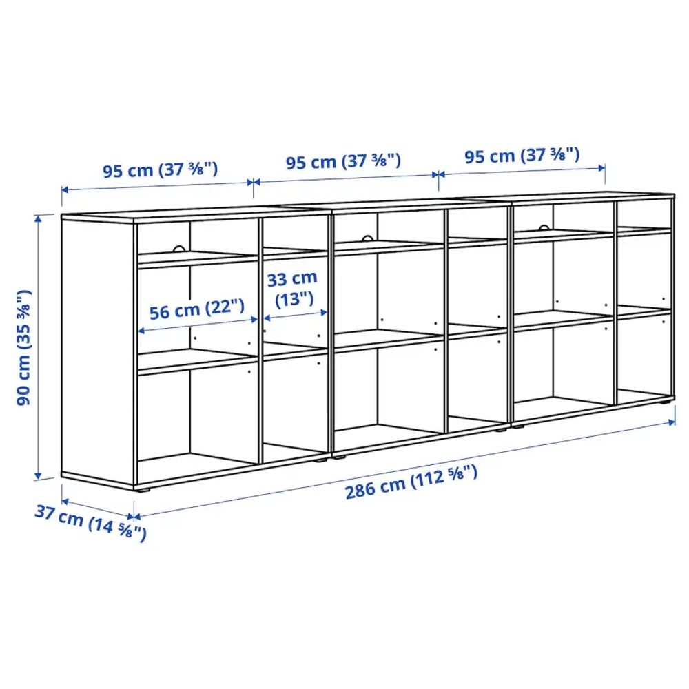 Комбинация для хранения - VIHALS  IKEA/ ВИХАЛС ИКЕА, 286х37х90 см, серый