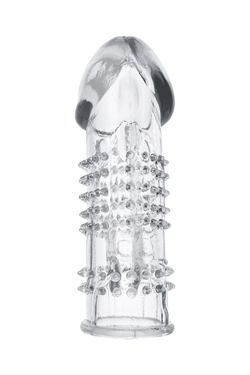 Прозрачная гелевая насадка с шипами и клиторальным отростком - 13 см.