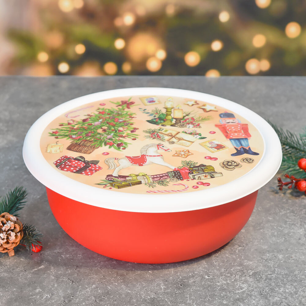 Миска 3,2л с крышкой "Modena. Игрушки", цвет красный