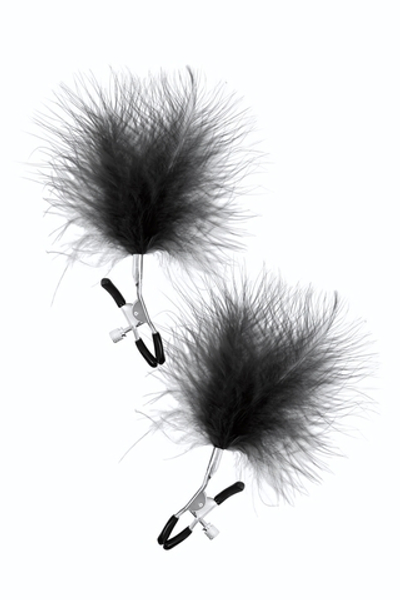 Зажимы на соски с черными пуховыми кисточками Sweet Caress Feather Nipple Clumps (Цвет: черный)