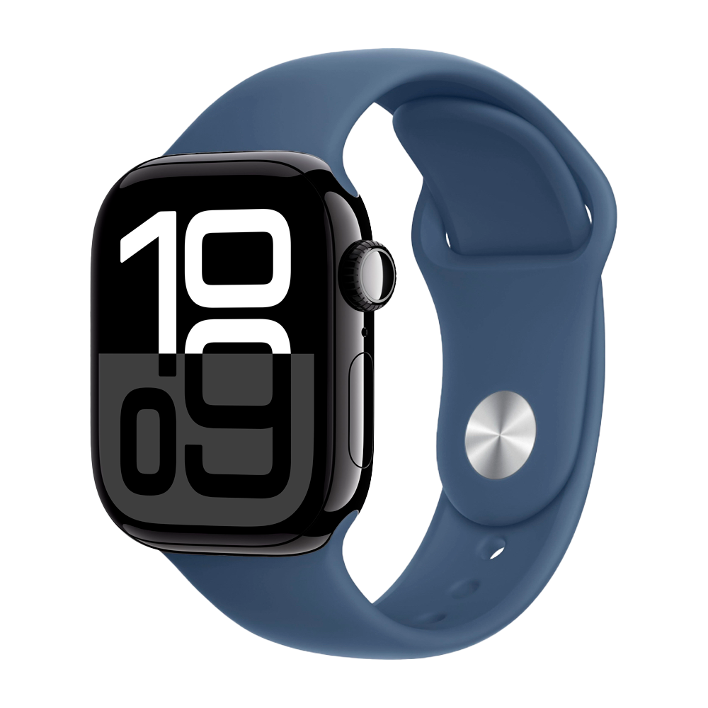Умные часы Apple Watch Series 10 GPS, 42mm, Jet Black Aluminium Case with Sport Band S/M, Denim (Черный)