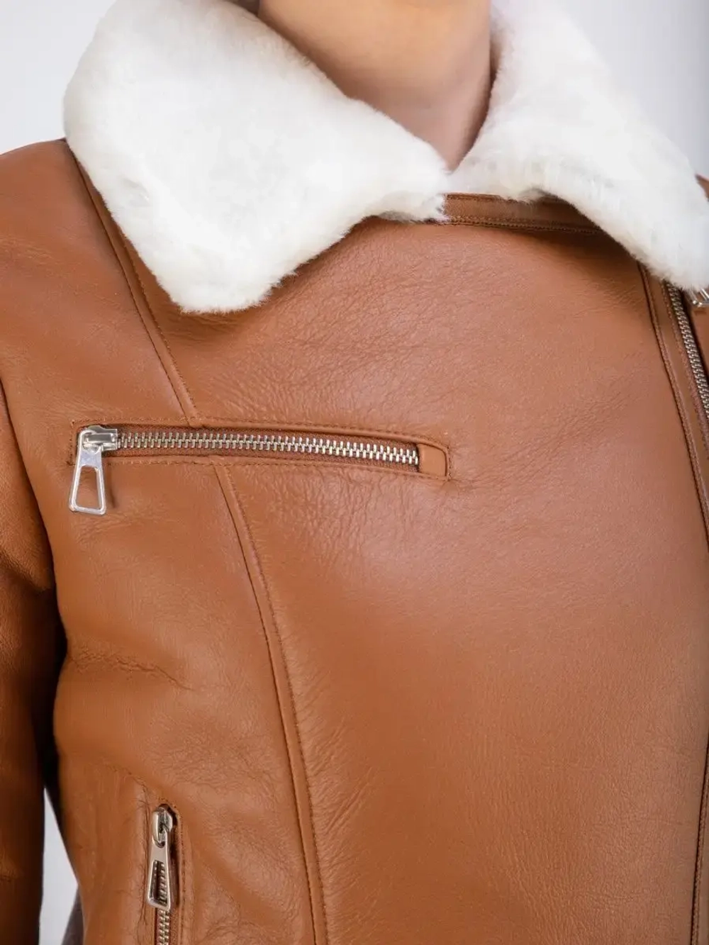 Дубленка зимняя натуральная короткая авиатор Турция