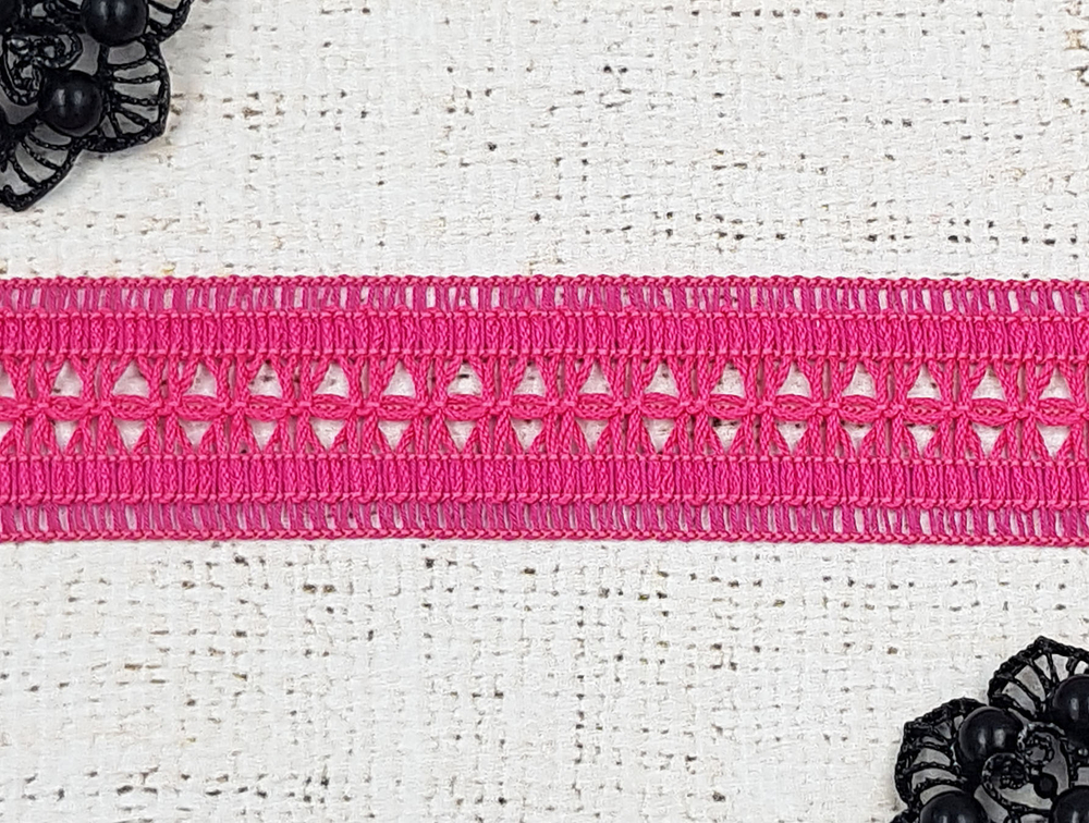 Кружево хлопковое/Тесьма вязаная, рис. 6243, ш. 3,2 см (пр-во Беларусь), фуксия