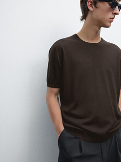 Massimo Dutti Трикотажная футболка с коротким рукавом, коричневый