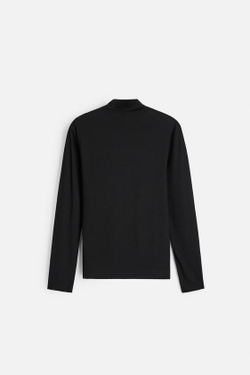ZARA ФУТБОЛКА С ВЫСОКИМ ВОРОТОМ, ЧЕРНЫЙ