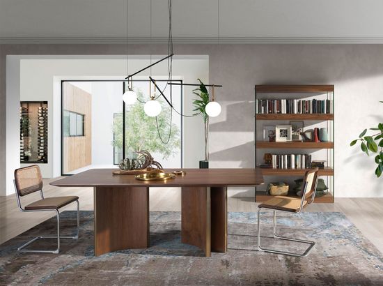 Прямоугольный обеденный стол 1109/DT210118 из ореха и позолоченной стали Испания 