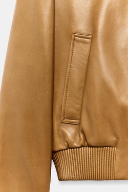 ZARA БОМБЕР ИЗ 100% КОЖИ — ZW COLLECTION, КАРАМЕЛЬНЫЙ