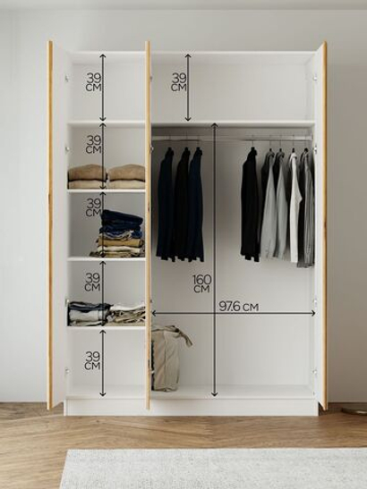 Шкаф распашной Miraj с дубовыми ручками, белый