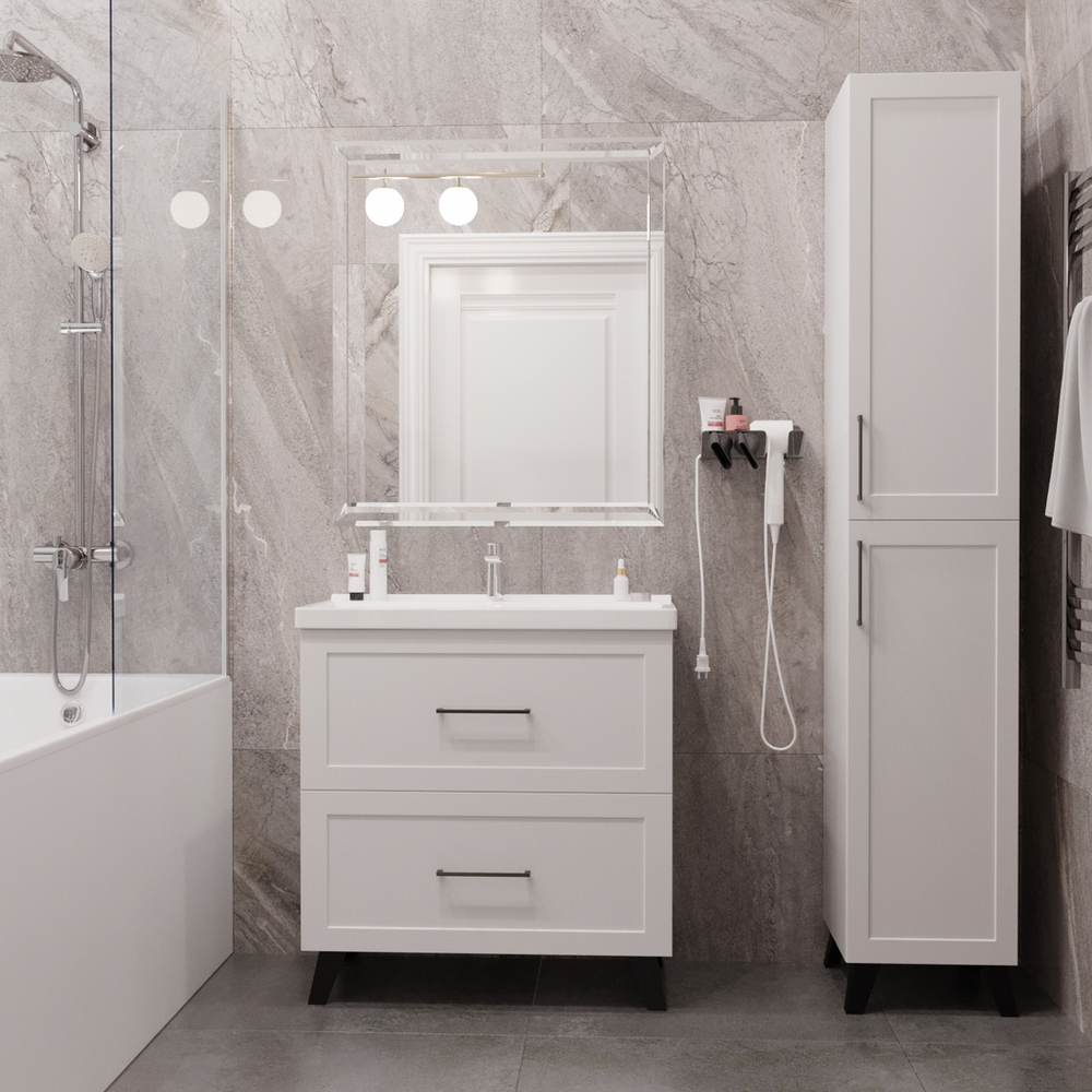 Тумба д/ванной "РИФ-80" 2 ящика  белый под рак."Fest- 80" мебельный (Sanita Luxe)(ПВХ)