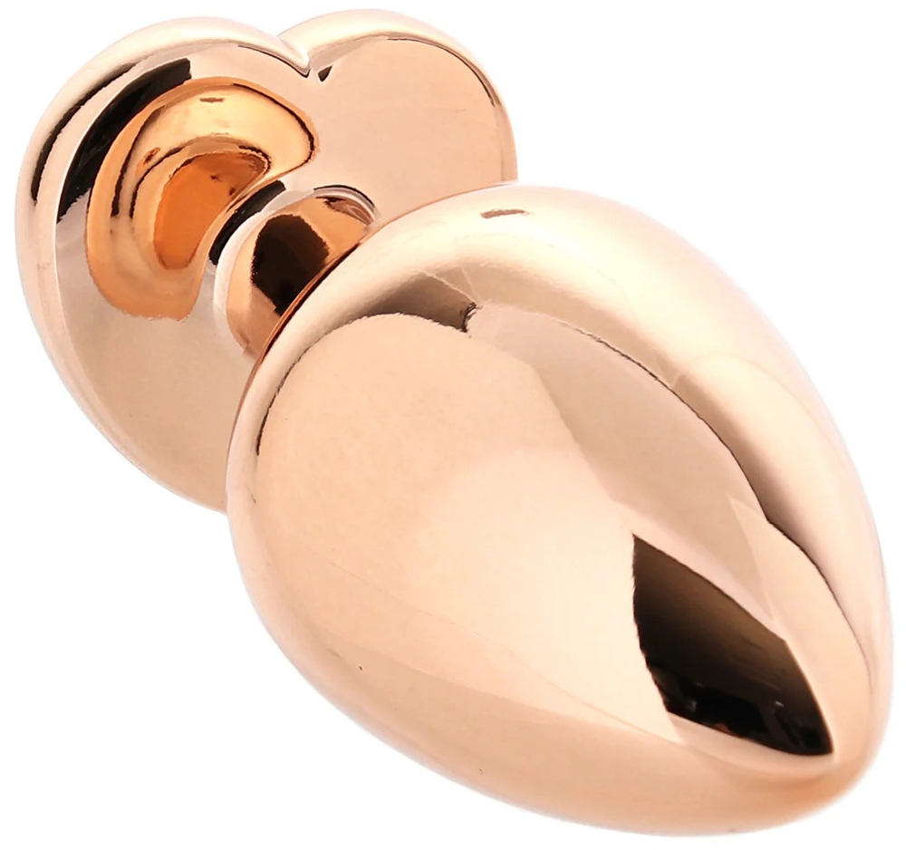 Алюминиевая анальная пробка ""розовое золото"" с розовым кристаллом в форме сердца (размер L)