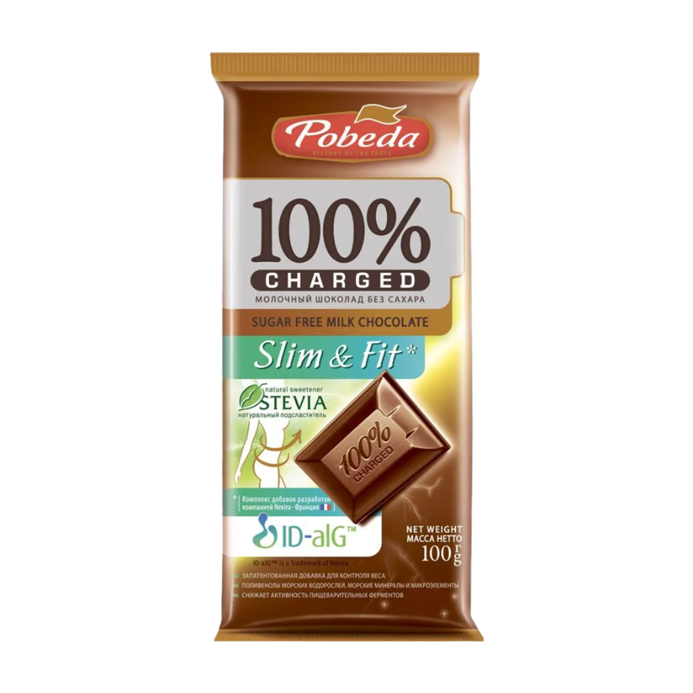 Шоколад молочный Slim and Fit без сахара Чаржед 100 гр (Победа Вкуса)