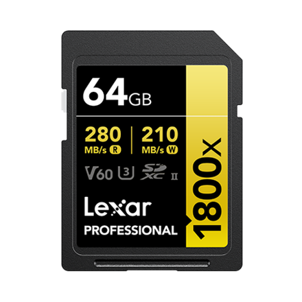 Карта памяти Lexar Professional 1800x Gold SDXC 64GB UHS-II U3 V60, R/W 280/210 МБ/с