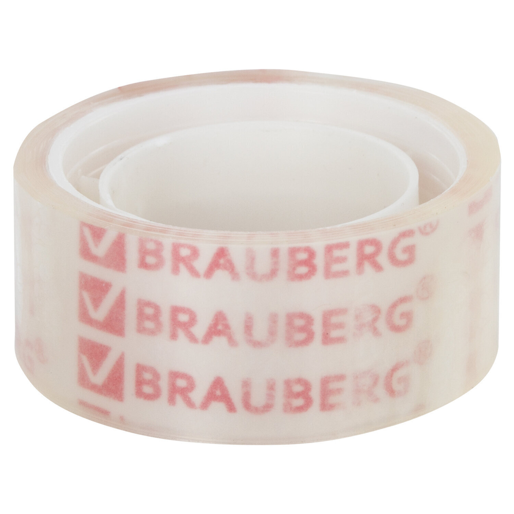 Клейкие ленты 19 мм х 10 м канцелярские BRAUBERG комплект 12 шт. прозрачные (5 штук в упаковке)