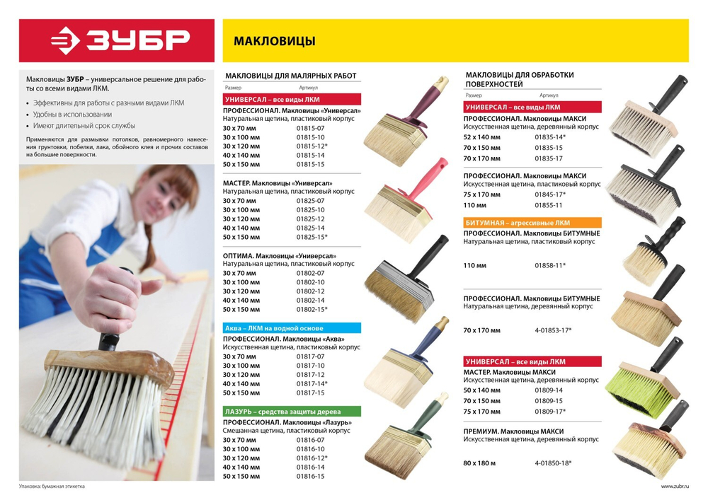 ЗУБР 110 мм, щетина растительное волокно, пластмассовый корпус, все виды ЛКМ, макловица (01858-11)