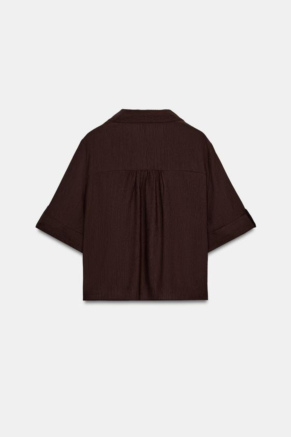 ZARA РУБАШКА СТРУЯЩЕГОСЯ ПОКРОЯ С КОРОТКИМ РУКАВОМ, ТЕМНО-КОРИЧНЕВЫЙ