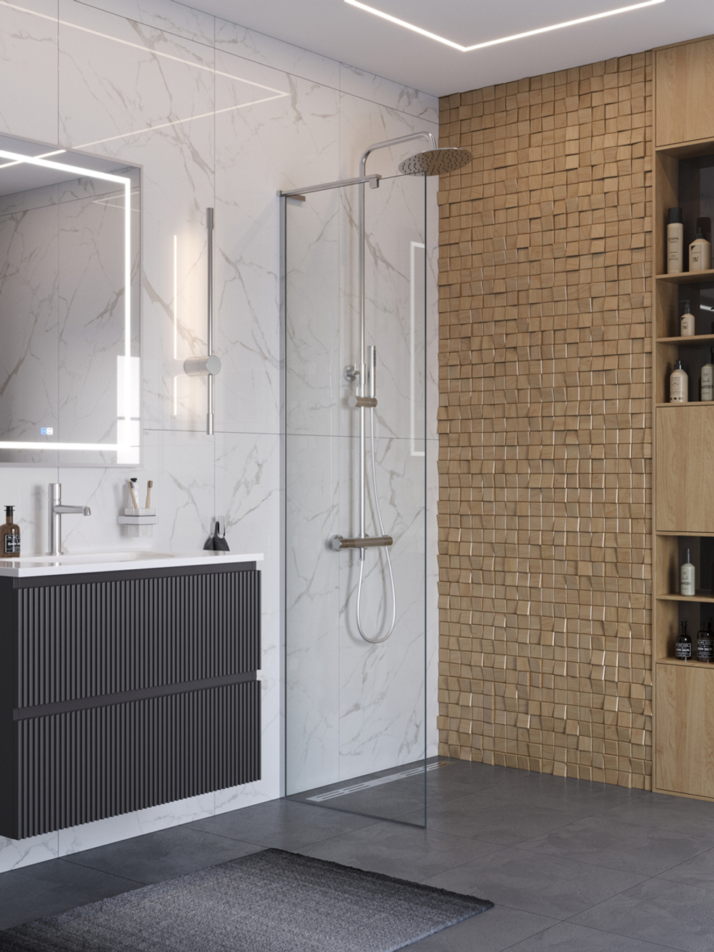 Душевая перегородка BelBagno UNO-L-1-TB-60-C-Cr профиль хром, стекло прозрачное