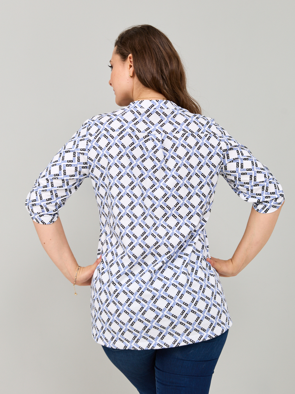 Блузка БЛ-131/орнамент-голубой
