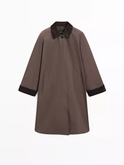 Massimo Dutti Длинная парка с вощеным покрытием и вельветовыми деталями, коричневый