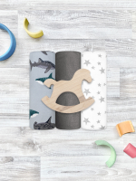 Сет из 3х пелёнок Mjölk Акулы/Звёзды/Steel Grey