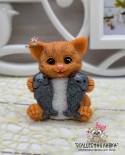 Силиконовая форма Котик с рыбками