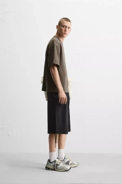 ZARA ФУТБОЛКА BOXY FIT HEAVYWEIGHT, КОРИЧНЕВЫЙ