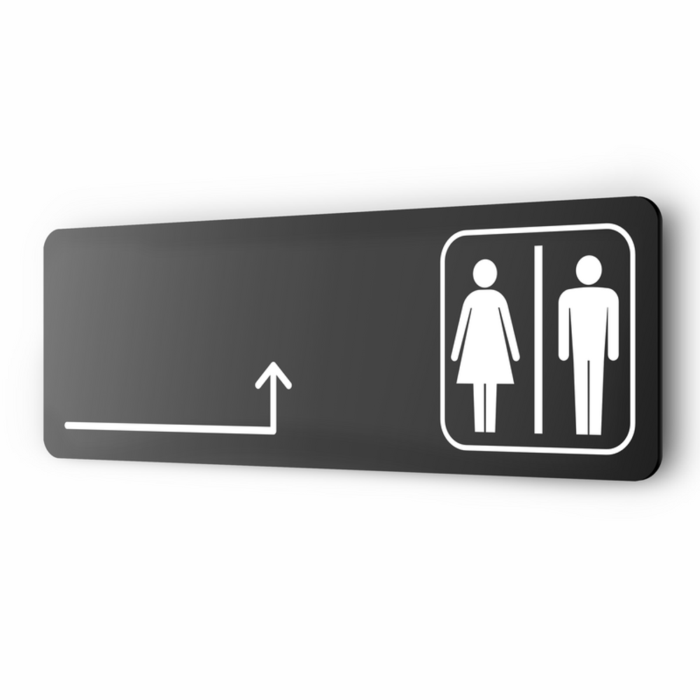 Табличка Туалет направо и налево, навигационная, серия COSMO 3010, 30 х 10 см, черная, Айдентика Технолоджи