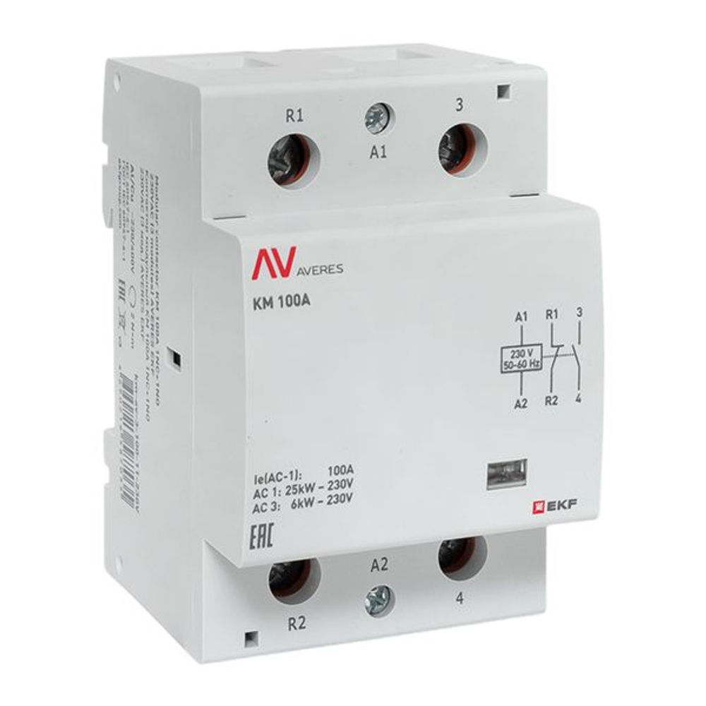 Контактор модульный КМ 100А 1NO+1NC 230В АС (3 мод.) AVERES EKF
