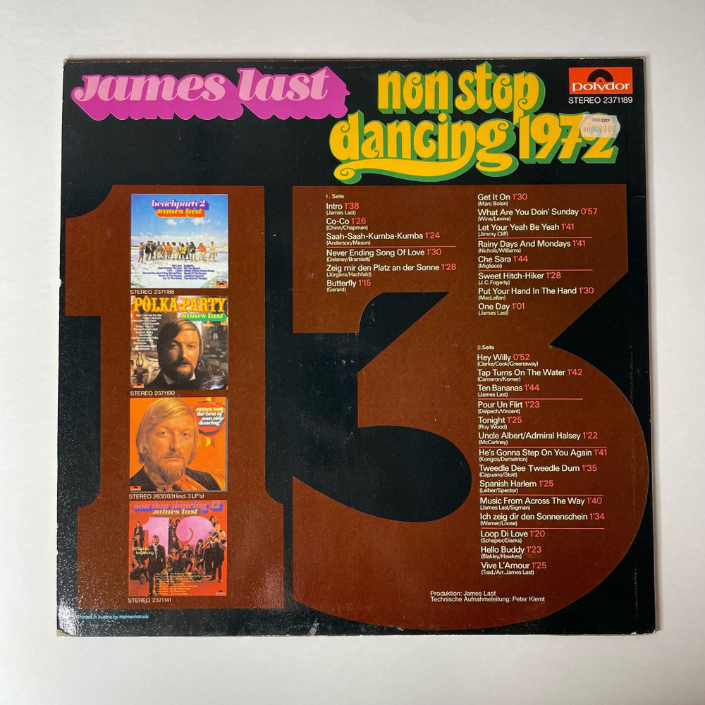 Винтажная виниловая пластинка LP James Last Джеймс Ласт Non Stop Dancing 1972 (Germany 1971)