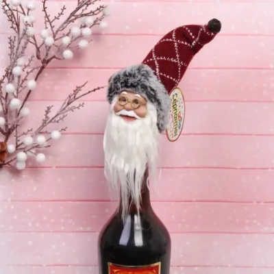 Украшение на бутылку «Дед Мороз» 15 см, бордовый колпачок