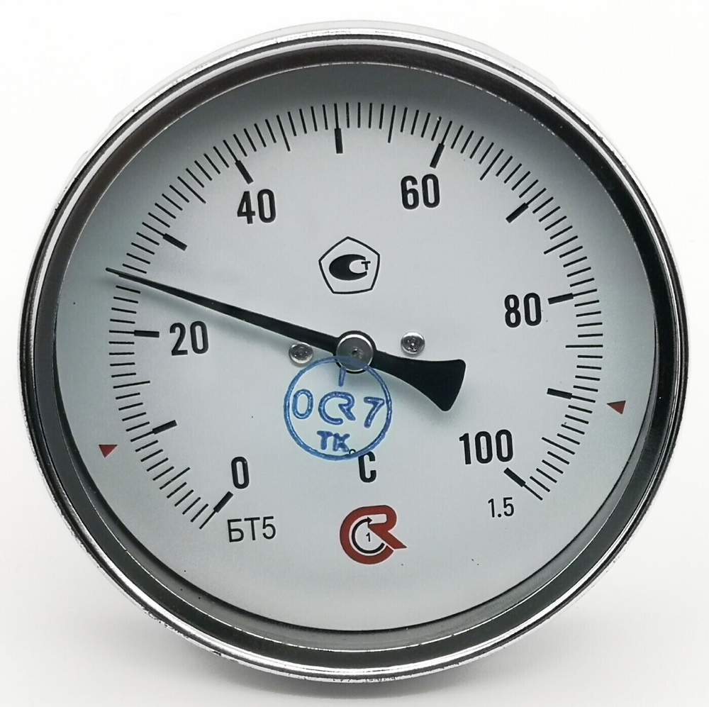 Термометр биметаллический  БТ-51.211 (0+100) 64мм, G1/2, 1.5, осевой, показывающий