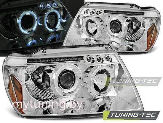 Передние фары Jeep Grand Cherokee WJ angel eyes chrome