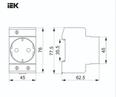 Розетка силовая РАр10-3-ОП с заземл. на DIN-рейку IEK OZN1065423094.VE24RU1