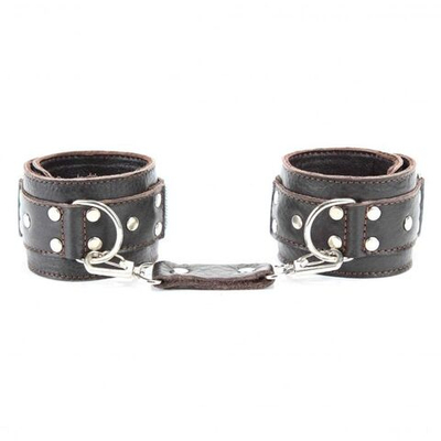 Коричневые кожаные наручники (Цвет: коричневый)