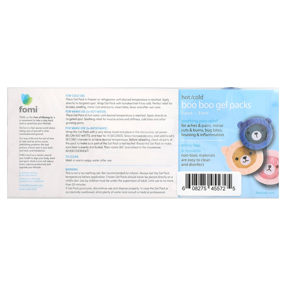 FOMI, Hot/Cold Boo Boo, гелевые компрессы, мишки, 3 шт.