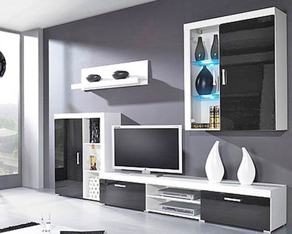 Гостиная Самба МДФ (черная) / Белый Фасадный 0101 290*45*180 см, Черный, Белый Фасадный   Фиеста