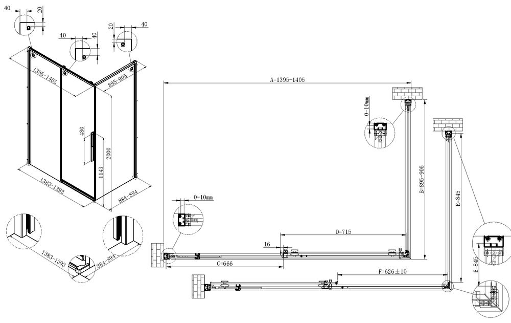 Душевой уголок Ультима (Ultima) Vincea VSR-7UL9014CLG, 1400*900, брашированное золото, стекло прозрачное
