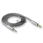 Кабель AUX (3.5x3.5 мм) серебро металл штекер, 1м, круглый металлическая оплётка, WALKER WCA-730