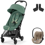 Коляска Cybex Coya Matt Black Frame Cloud T i-Size Cozy Beige Plus Leaf Green с дождевиком и бампером