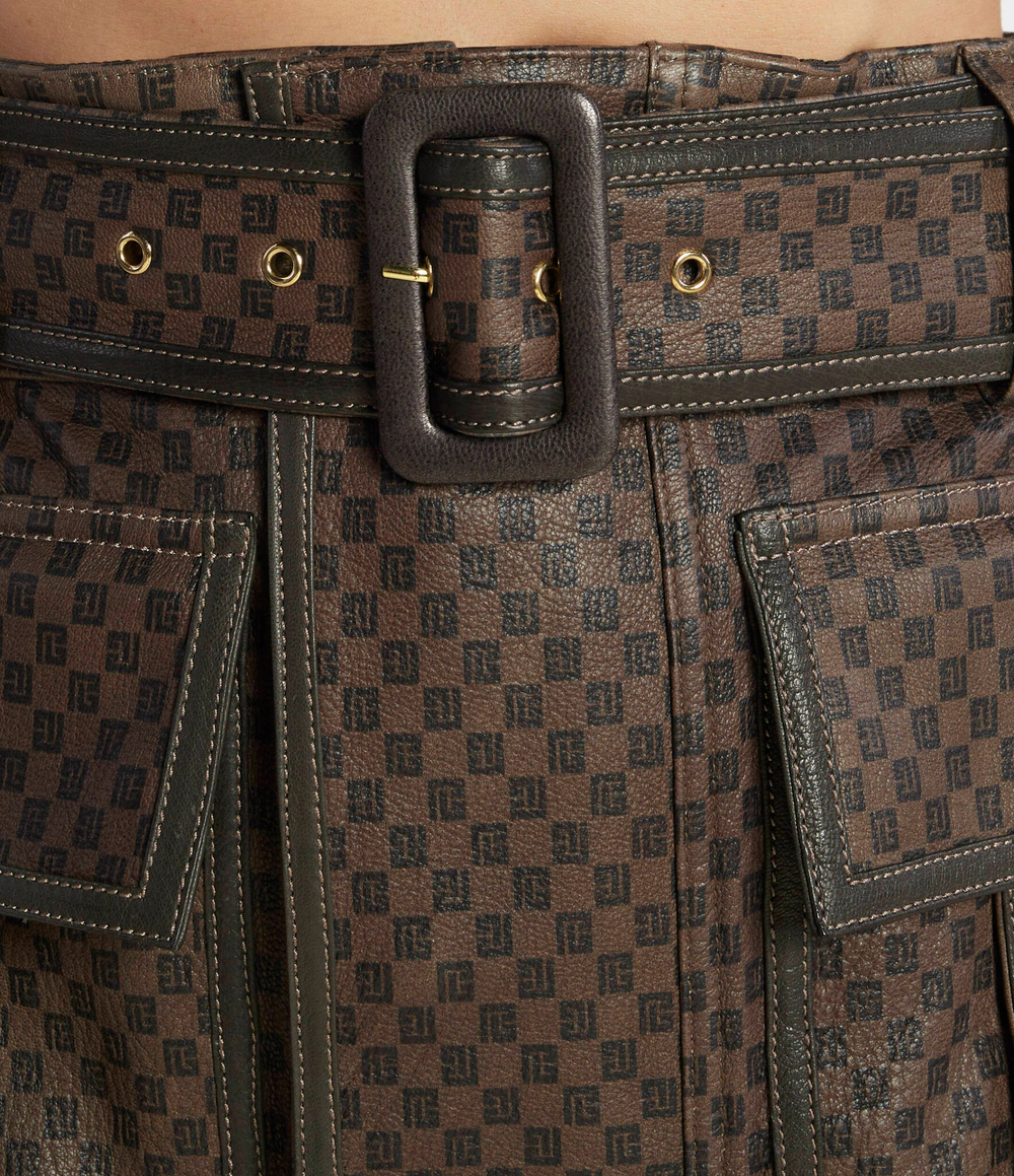 Кожаная юбка Balmain - коричневый(BF0LB911 LC79)